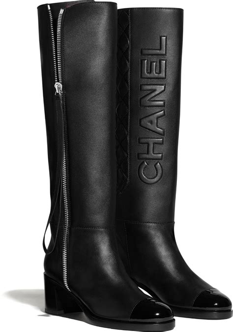 chanel knee high flat boots|Chanel leather boot with heel.